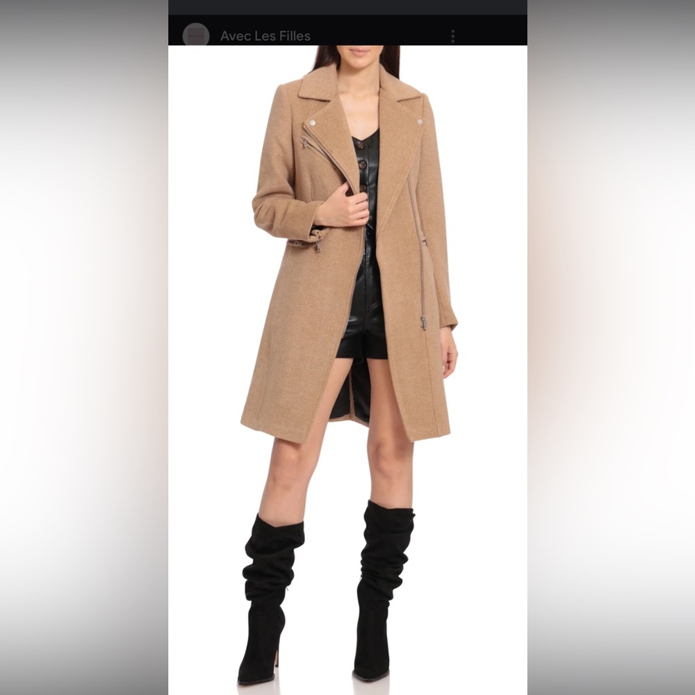 Wool coat. Avec les filles faux wool Camel Moto coat. Size M. NWOT